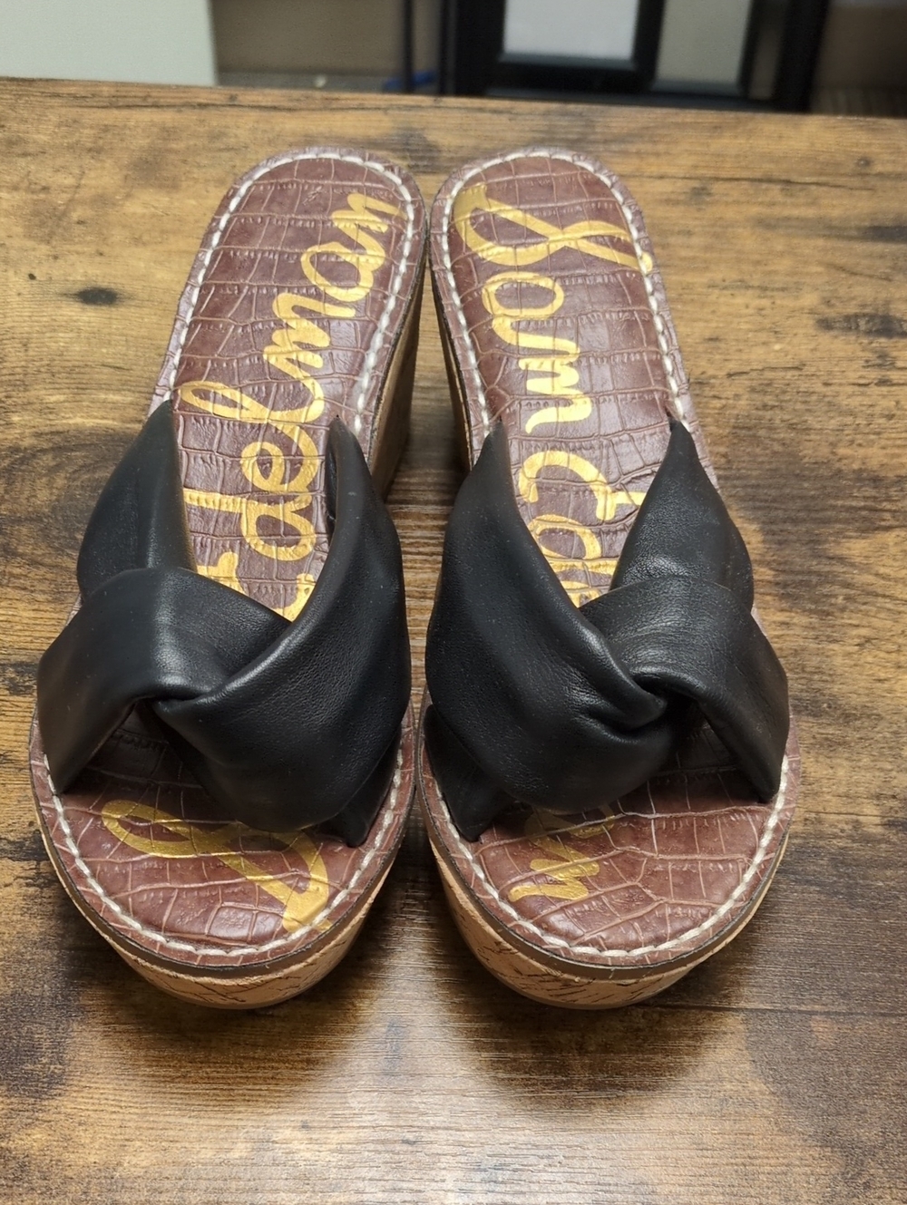 Sam Edelman Black Twisted Leather Slide Clogs